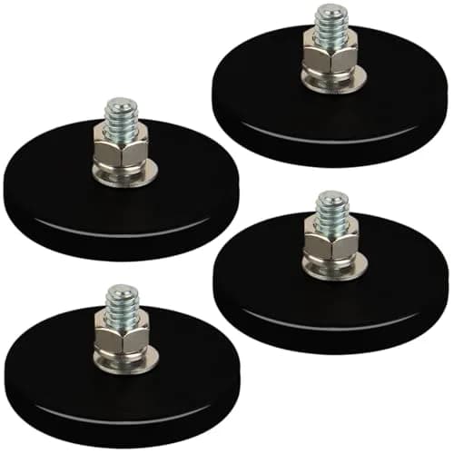 MUTUACTOR Rubber Coated Neodymium Magnets 43mm (1.69") Diameter, 35lbs Pull Force, 1/4-20 Male Thread, 4-Pack | Heavy Duty Mounting Magnets for Cameras & Lights thumbnail 1