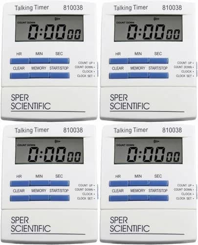 Sper Scientific Talking Timer with Audible Countdown Voice Announcements 810038 | Large LCD, Loud Alarm, 4 Pack thumbnail 1