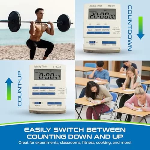 Sper Scientific Talking Timer with Audible Countdown Voice Announcements 810038 | Large LCD, Loud Alarm, 4 Pack thumbnail 4