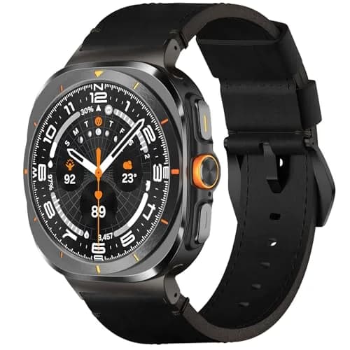 VSANT Vintage Crazy Horse Leather Watch Band for Samsung Galaxy Watch Ultra 47mm | 24mm Wide Black thumbnail 2