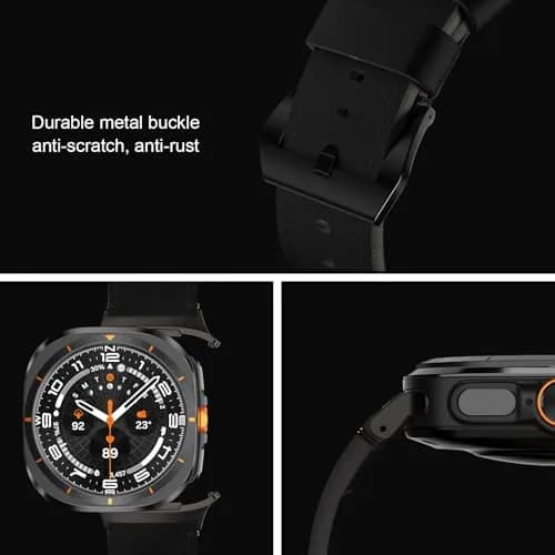 VSANT Vintage Crazy Horse Leather Watch Band for Samsung Galaxy Watch Ultra 47mm | 24mm Wide Black thumbnail 3