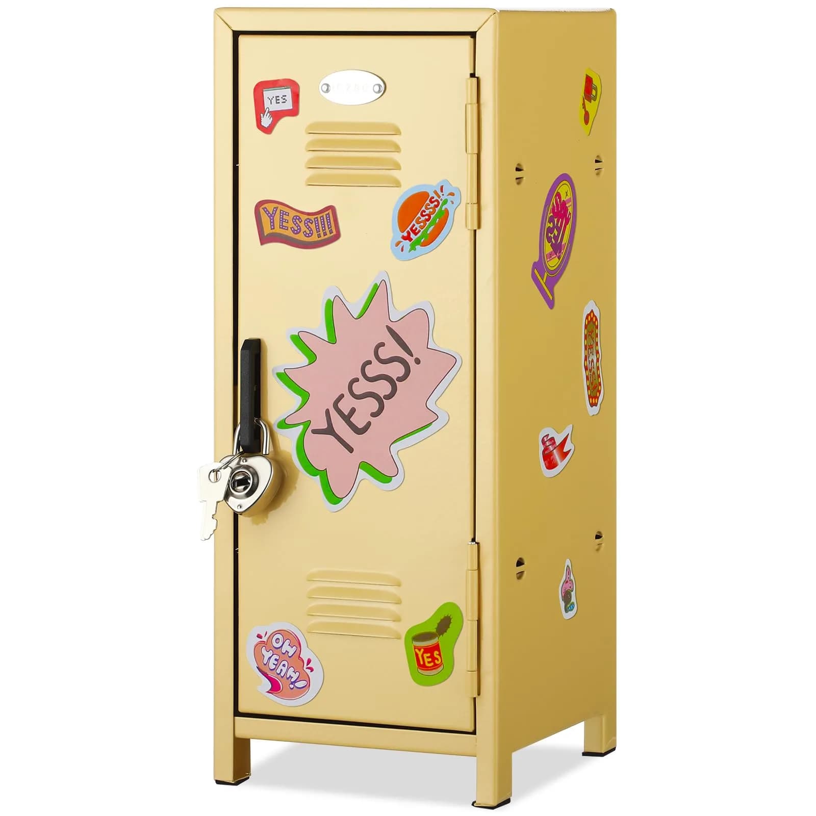 Vercraft Black Mini Locker with Lock & Keys | 27.5cm (10.8 inch) Desktop Storage Cabinet — Yellow