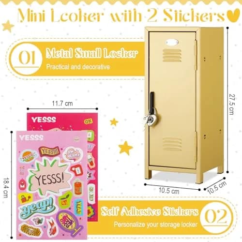 Vercraft Yellow Mini Locker with Lock and Keys | 27.5 cm (10.8 inches) Desktop Storage thumbnail 2