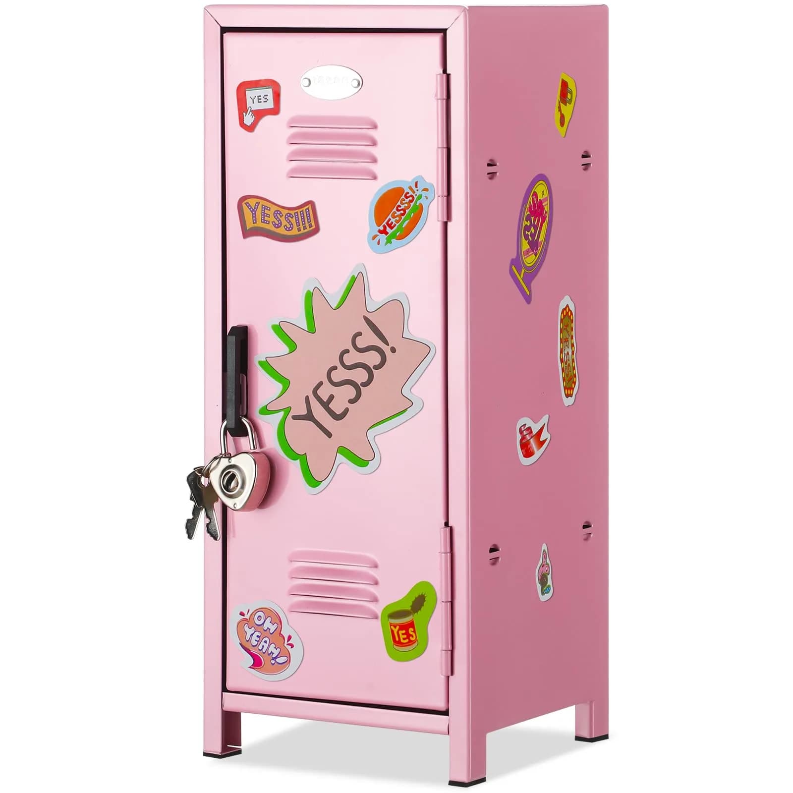 Vercraft Black Mini Locker with Lock & Keys | 27.5cm (10.8 inch) Desktop Storage Cabinet — Pink