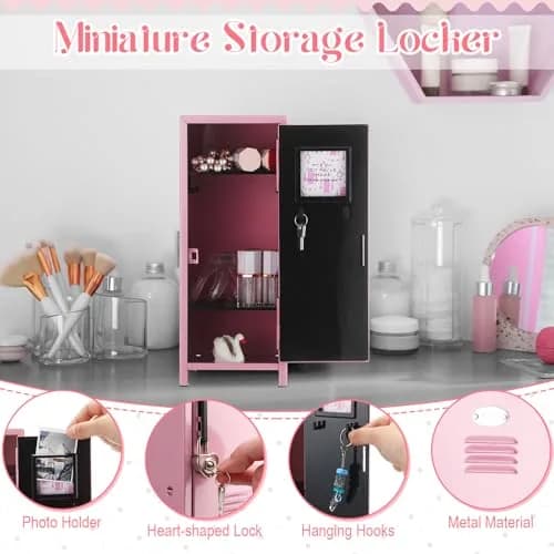 Vercraft Pink Mini Locker with Lock & Keys | 27.5cm (10.8 inch) Metal Desktop Storage Cabinet | DIY Stickers Included thumbnail 3