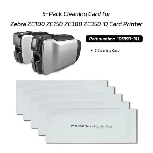 EXCEMO ZC100 ZC300 Cleaning Card for Zebra ZC100 ZC150 ZC300 ZC350 ID Card Printer, 5Pcs Single-use (105999-311) | Easy Maintenance thumbnail 2