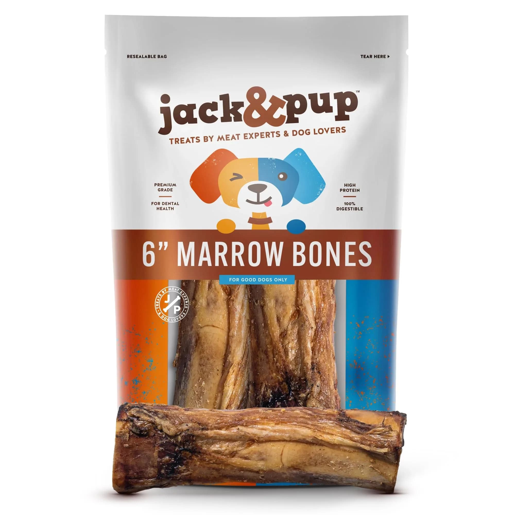 Jack&Pup Marrow Bones for Dogs 2 Pack | Long Lasting Beef Bones for Large Dogs (6")