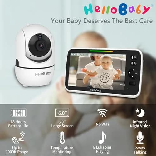 HelloBaby HB6550Plus Split-Screen Video Baby Monitor 6-inch (15.24 cm) | World's First IPS Screen, 30-Hour Battery, No WiFi thumbnail 2