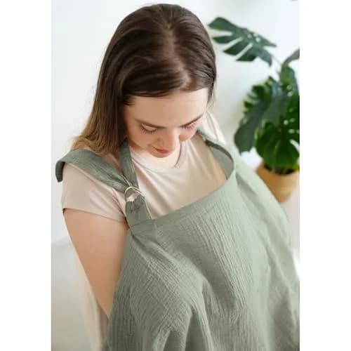 MairMore 100% Muslin Cotton Nursing Cover Misty Green 71cm (28in) x 112cm (44in) | Breathable & Privacy for Indian Moms thumbnail 4