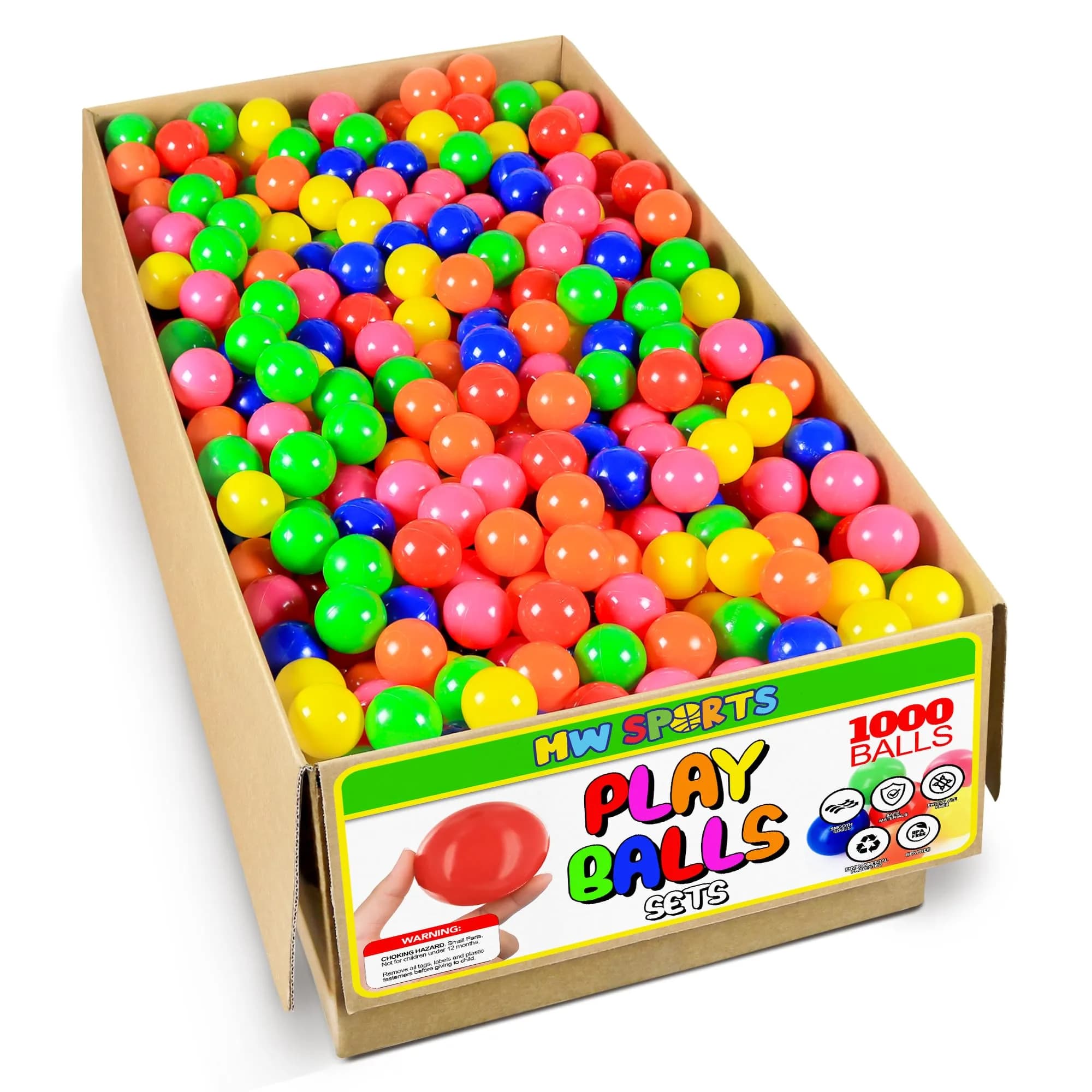 MW SPORTS Play Balls for Kids & Toddlers | Crush Proof Plastic, 2.3 Inch Diameter, Assorted Colors