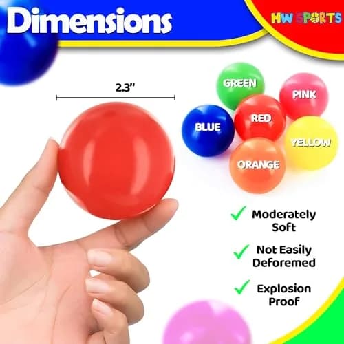 MW SPORTS Play Balls for Kids & Toddlers | Crush Proof Plastic, 2.3 Inch Diameter, Assorted Colors thumbnail 3