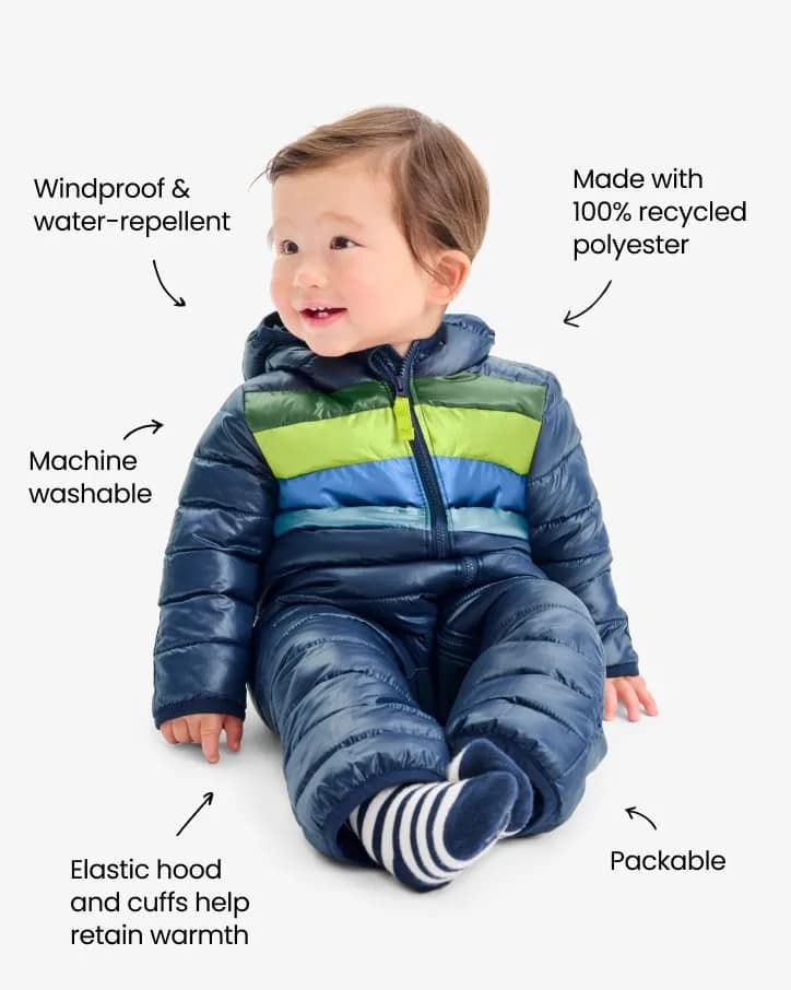 Primary Baby Puffer Bunting Suit, Water-Repellent, Windproof (Iris, 18-24M) | Cozy, Lightweight & Eco-Friendly thumbnail 3