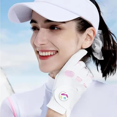 FINGER TEN Women's Leather Golf Gloves with Ball Marker - Enhanced Grip & Comfort for Female Golfers (White-2 Pack Left Hand, X-Large) thumbnail 6