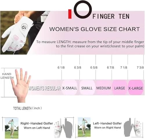FINGER TEN Women's Leather Golf Gloves with Ball Marker - Enhanced Grip & Comfort for Ladies (White-2 Pack, Left Hand, Medium) thumbnail 5