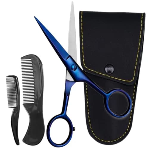 Ontaki 5-inch Beard & Mustache Scissors with Combs & Pouch | German Steel, Ambidextrous, Midnight Blue thumbnail 1