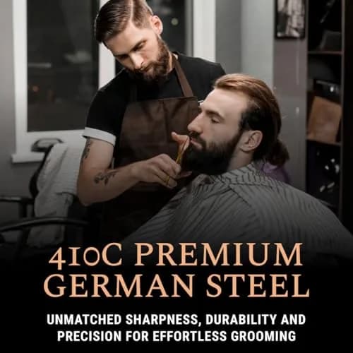Ontaki 5" Gold Brass Beard & Mustache Scissor with Combs | Professional German Steel Grooming Kit thumbnail 2