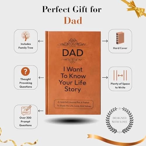 XKFCFC Dad I Want to Know Your Life Story Leather Journal (Hardcover) 20.8cm (8.3in) x 14.6cm (5.8in) | Guided Life Story Book with 300+ Prompt Questions thumbnail 4