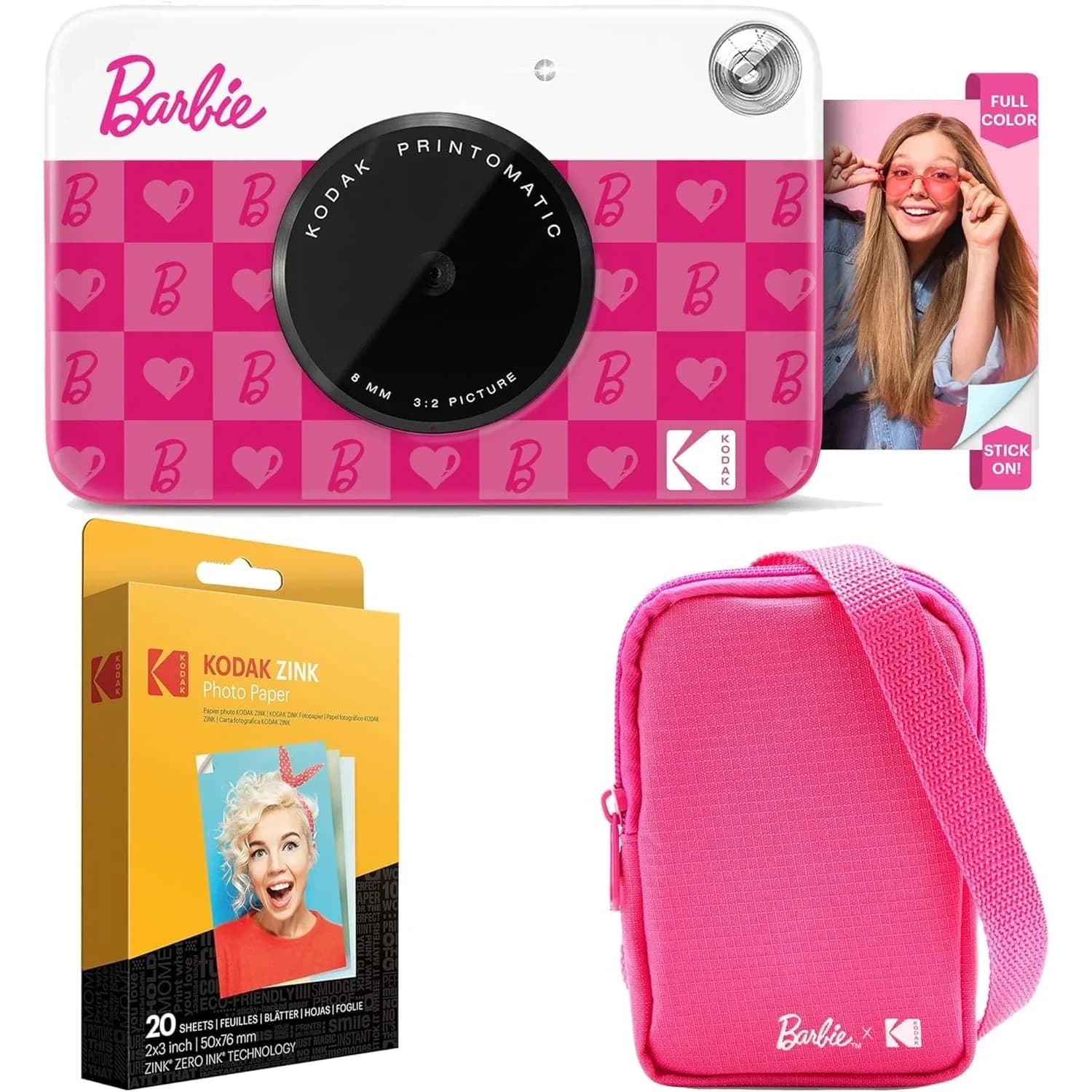 Kodak Barbie Printomatic Instant Camera Deluxe Bundle with Case, Album & Zink Paper | 5MP, Auto-Focus, Built-in Flash, 2x3" Sticky Prints — Starter Bundle