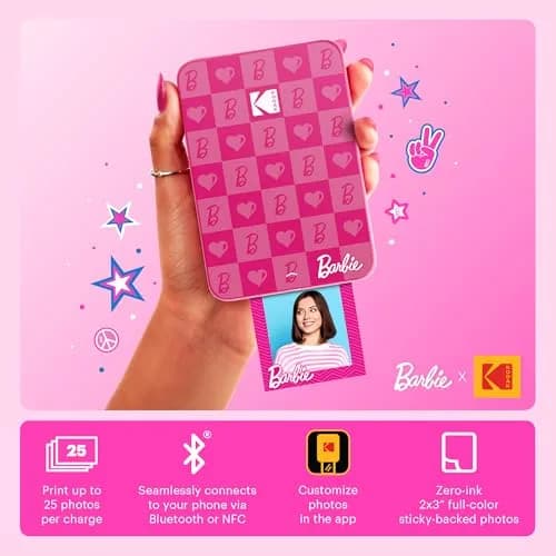 Kodak x Barbie Step Slim Wireless Instant Photo Printer Bundle | 2x3" Zink Prints, 5MP, Bluetooth, 25 Prints/Charge thumbnail 2