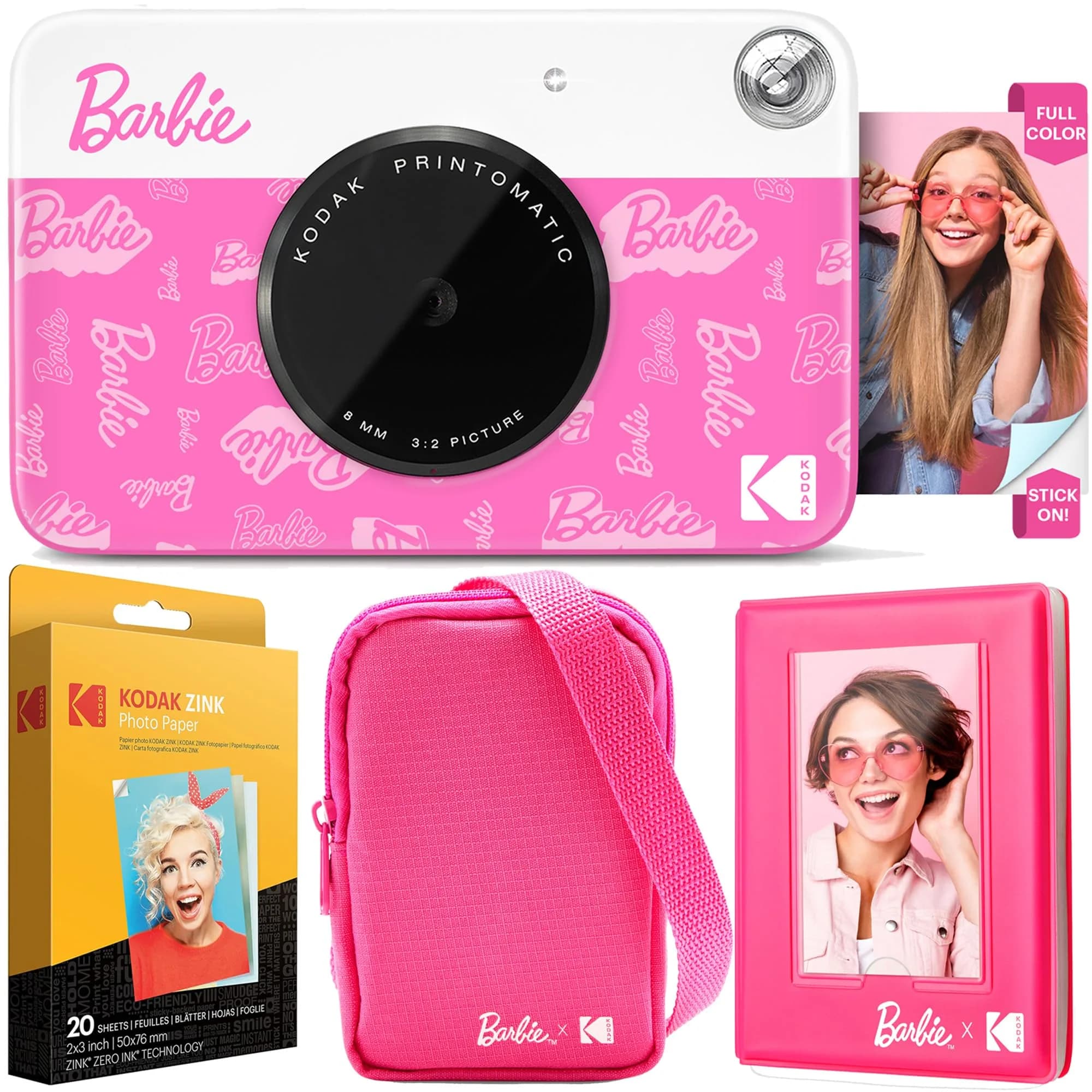 Kodak Barbie Printomatic Instant Camera Deluxe Bundle with Case, Album & Zink Paper | 5MP, Auto-Focus, Built-in Flash, 2x3" Sticky Prints — Signature Style