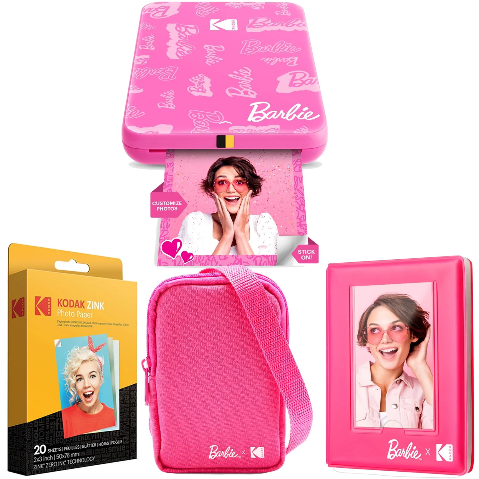 Kodak x Barbie Step Slim Wireless Instant Photo Printer Bundle with Case & Paper | 5MP Camera, Bluetooth, 2x3" Sticky Prints — Light Pink