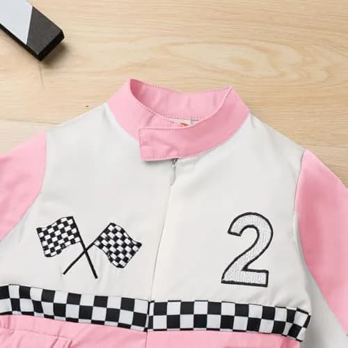 IDOPIP Baby Boys' Race Car Driver 1st 2nd Birthday Outfit Pink 2 Romper 18-24 Months | Unisex Toddler Racer Jumpsuit for Cake Smash Photoshoot thumbnail 6