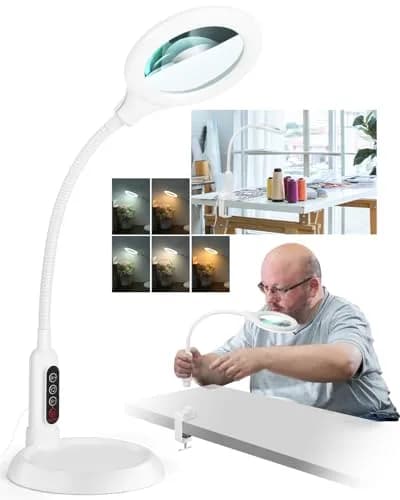 RackydigPro 12X Magnifying Glass with Light and Stand | 5 Color Modes, Brightness Stepless Dimming, Real Glass Lens, White thumbnail 1