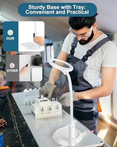 RackydigPro 12X Magnifying Glass with Light and Stand | 5 Color Modes, Brightness Stepless Dimming, Real Glass Lens, White thumbnail 4