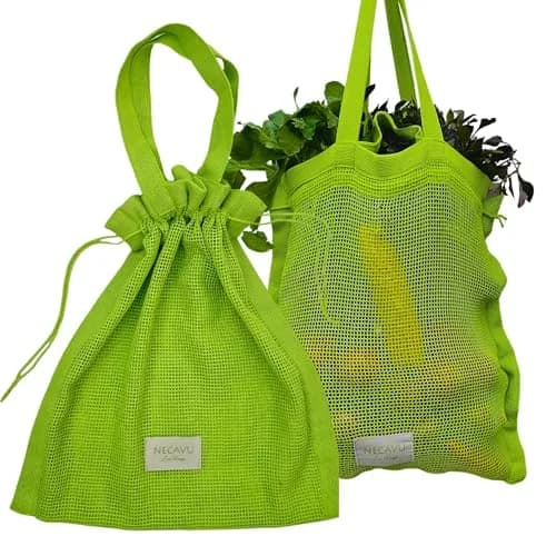 NECAVU 100% Cotton Mesh Grocery Bags Set of 2 (40x42cm) | Eco-Friendly Reusable Shopping Totes thumbnail 1
