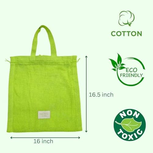 NECAVU 100% Cotton Mesh Grocery Bags Set of 2 (40x42cm) | Eco-Friendly Reusable Shopping Totes thumbnail 4
