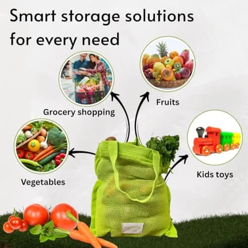 NECAVU 100% Cotton Mesh Grocery Bags Set of 2 (40x42cm) | Eco-Friendly Reusable Shopping Totes thumbnail 6