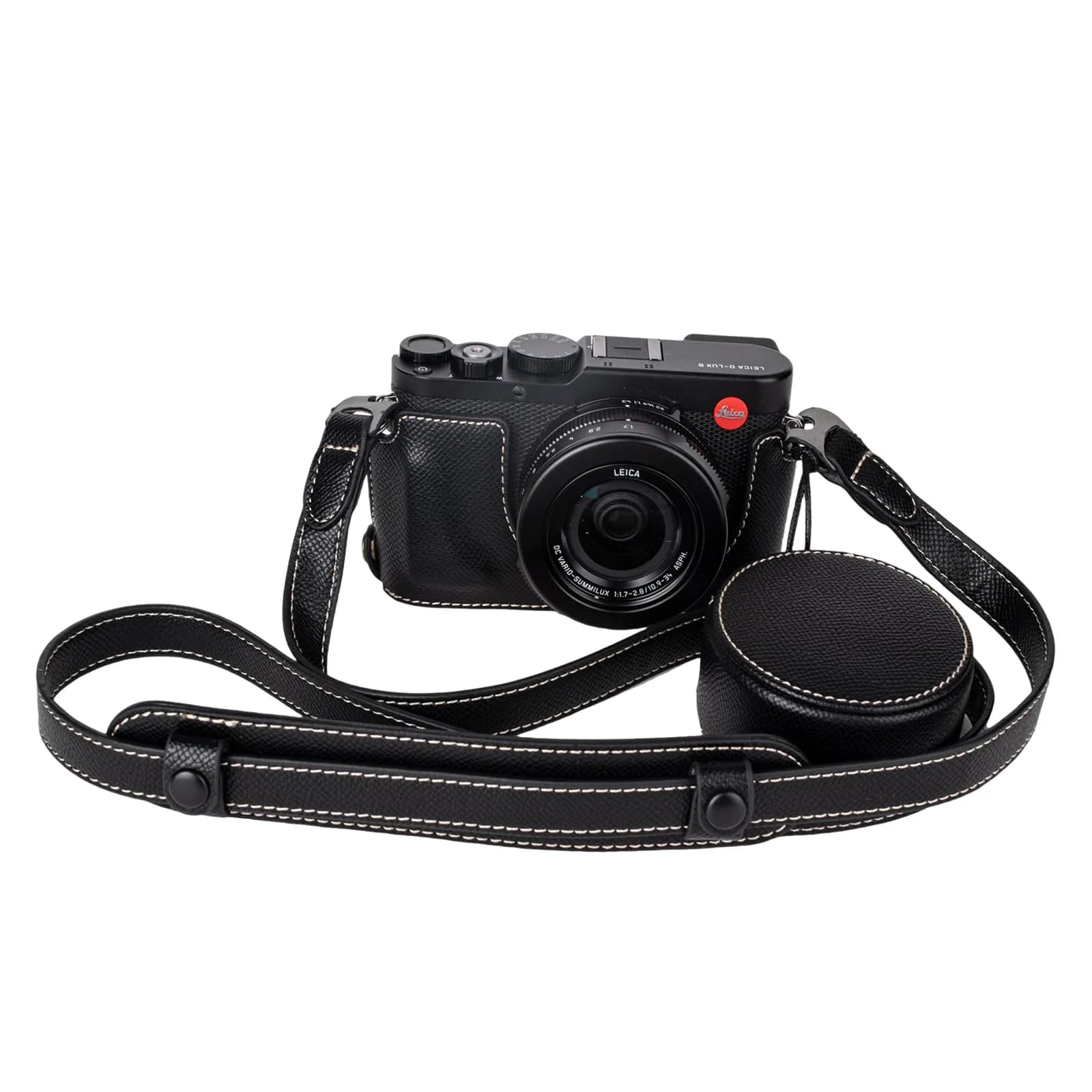 VOVMOEYA Black Camera Half Case Kit with Lens Cap & Shoulder Strap for Leica D-LUX8 | Protective PU Leather - main product image