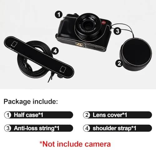 VOVMOEYA Black Camera Half Case Kit with Lens Cap & Shoulder Strap for Leica D-LUX8 | Protective PU Leather thumbnail 3