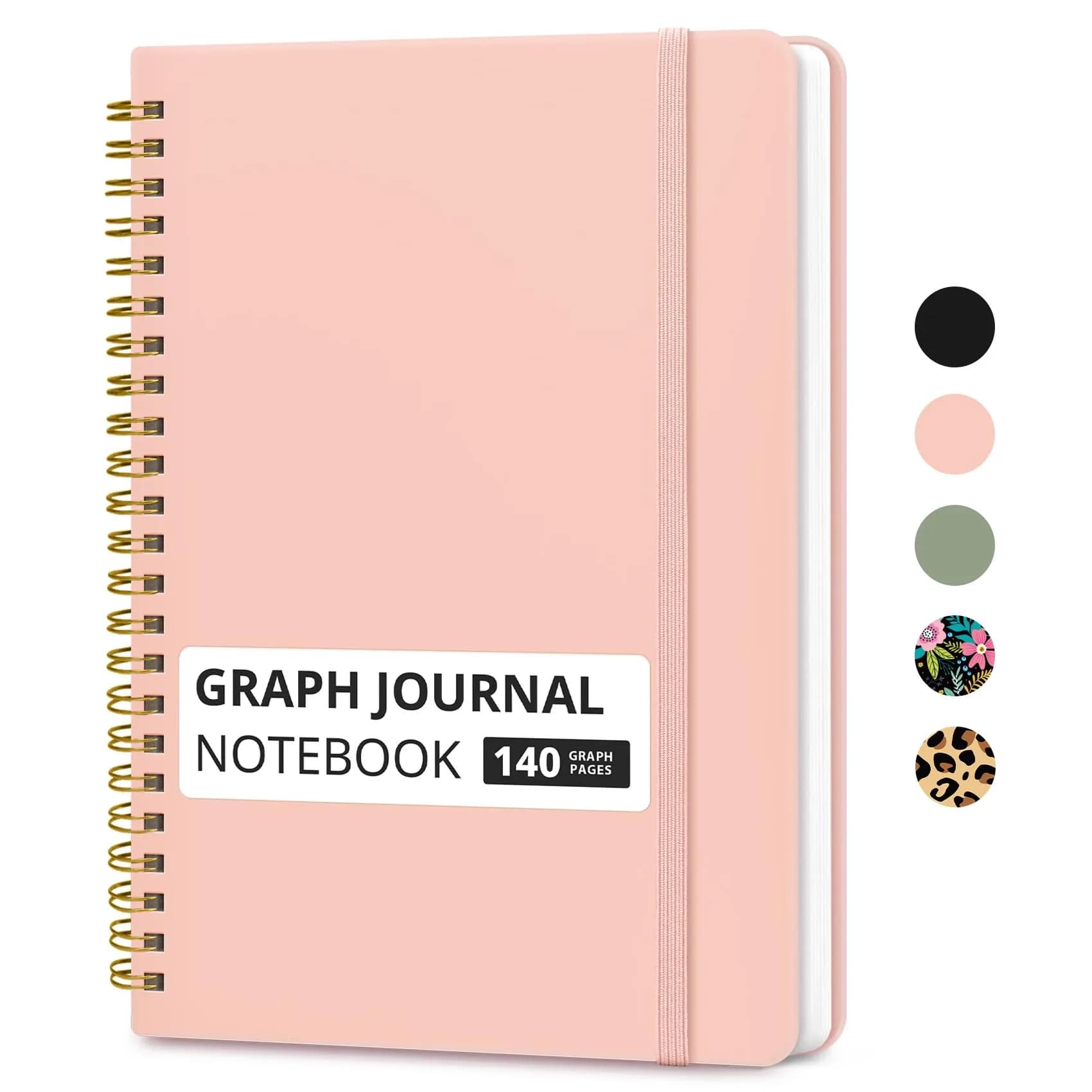 Taja Graph Spiral Journal Notebook A5 (5.7" x 7.9") – Pink | 140 Pages, Hardcover, Ink-Friendly Paper