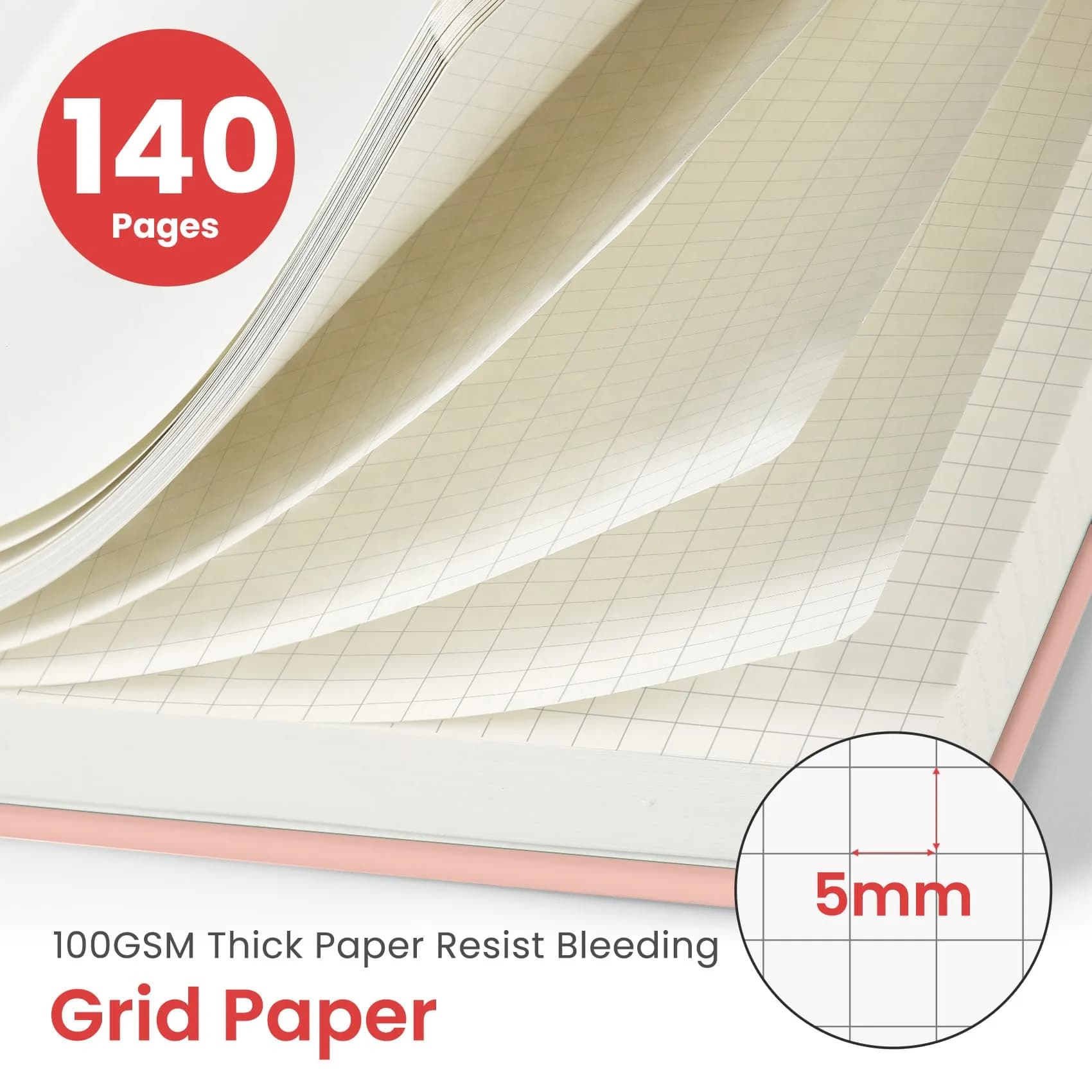 Taja Graph Spiral Journal Notebook A5 (5.7" x 7.9") – Pink | 140 Pages, Hardcover, Ink-Friendly Paper thumbnail 2