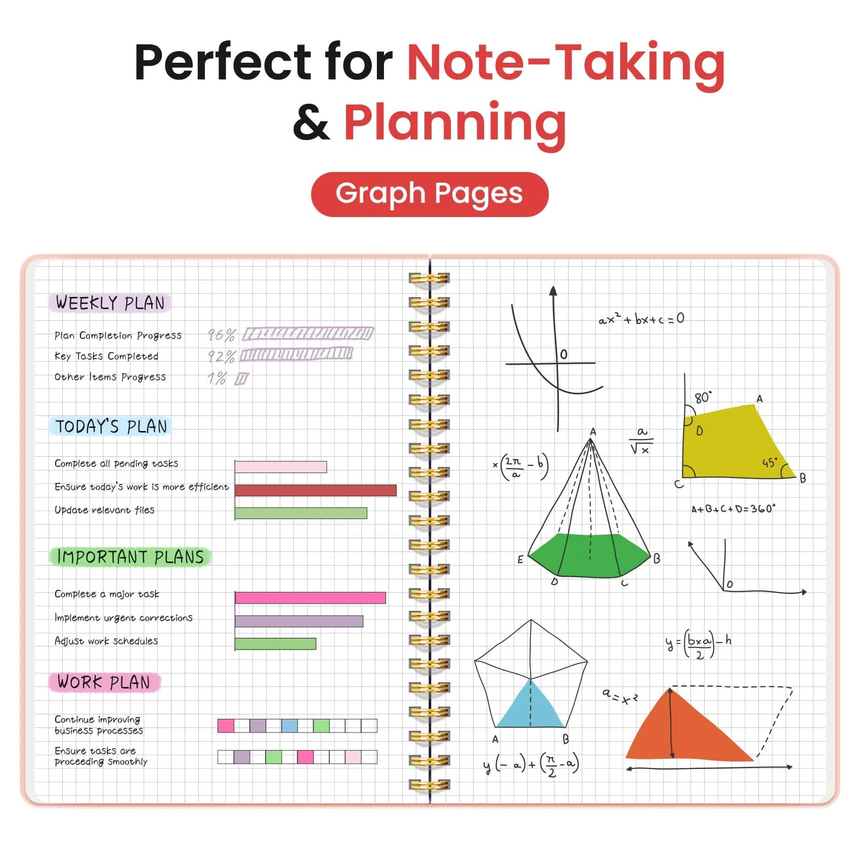 Taja Graph Spiral Journal Notebook A5 (5.7" x 7.9") – Pink | 140 Pages, Hardcover, Ink-Friendly Paper thumbnail 3