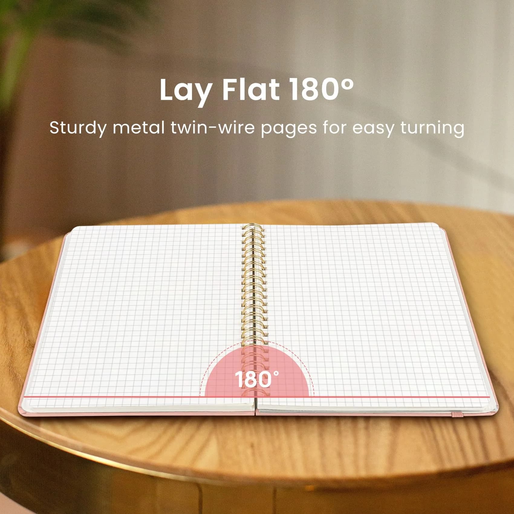 Taja Graph Spiral Journal Notebook A5 (5.7" x 7.9") – Pink | 140 Pages, Hardcover, Ink-Friendly Paper thumbnail 4