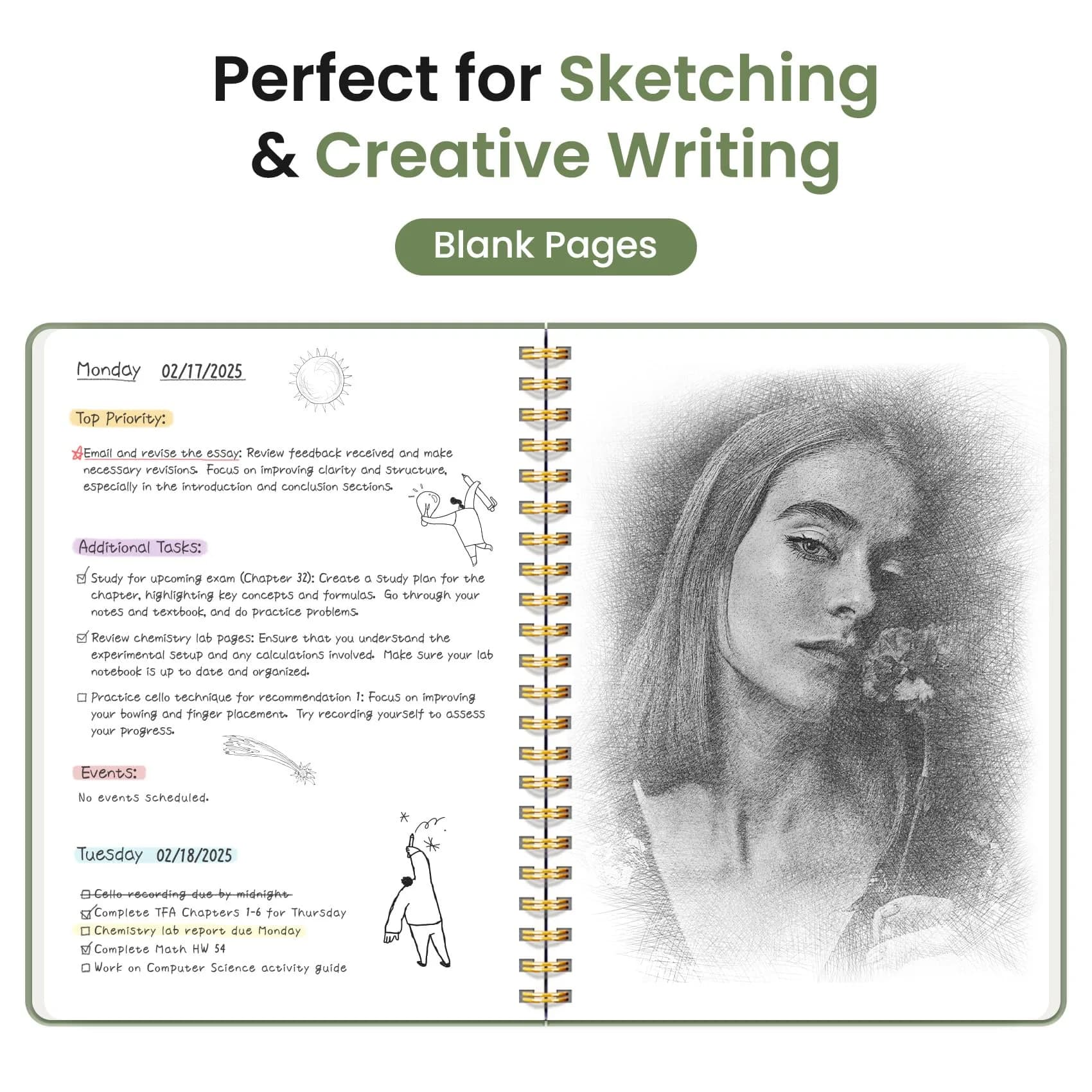 Taja Blank Spiral Journal Notebook A5 (5.7" x 7.9") – Green | Acid-Free Paper for Creative Writing & Sketching thumbnail 3