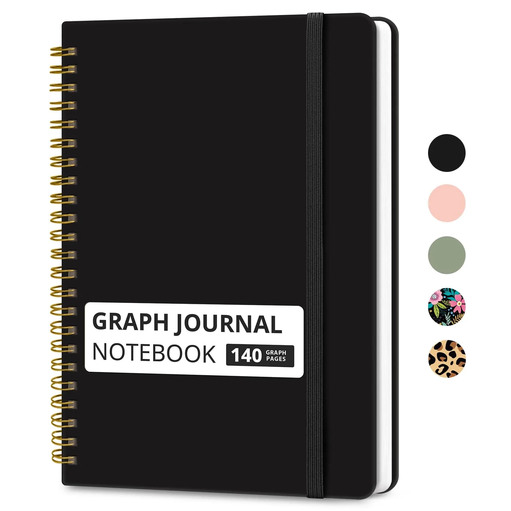 Taja Graph Spiral Journal Notebook A5 (5.7" x 7.9") Black Hardcover | 140 Pages Acid-Free Paper