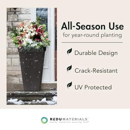 Tierra Verde Self-Watering Square Planter 15" x 28" Black | Modern, Eco-Friendly Indoor & Outdoor Garden Container thumbnail 3