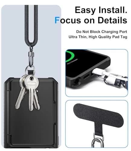 BXYJY Samsung Galaxy S25 Ultra Case with Strap & Card Holder, Black | Military Drop Protection thumbnail 4