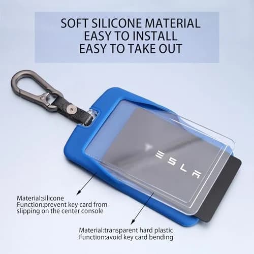 TANDRIVE Key Card Holder Case for Tesla Model 3/Y, Cybertruck, Rivian | 2-Pack Black & Blue Silicone with Keychains thumbnail 5