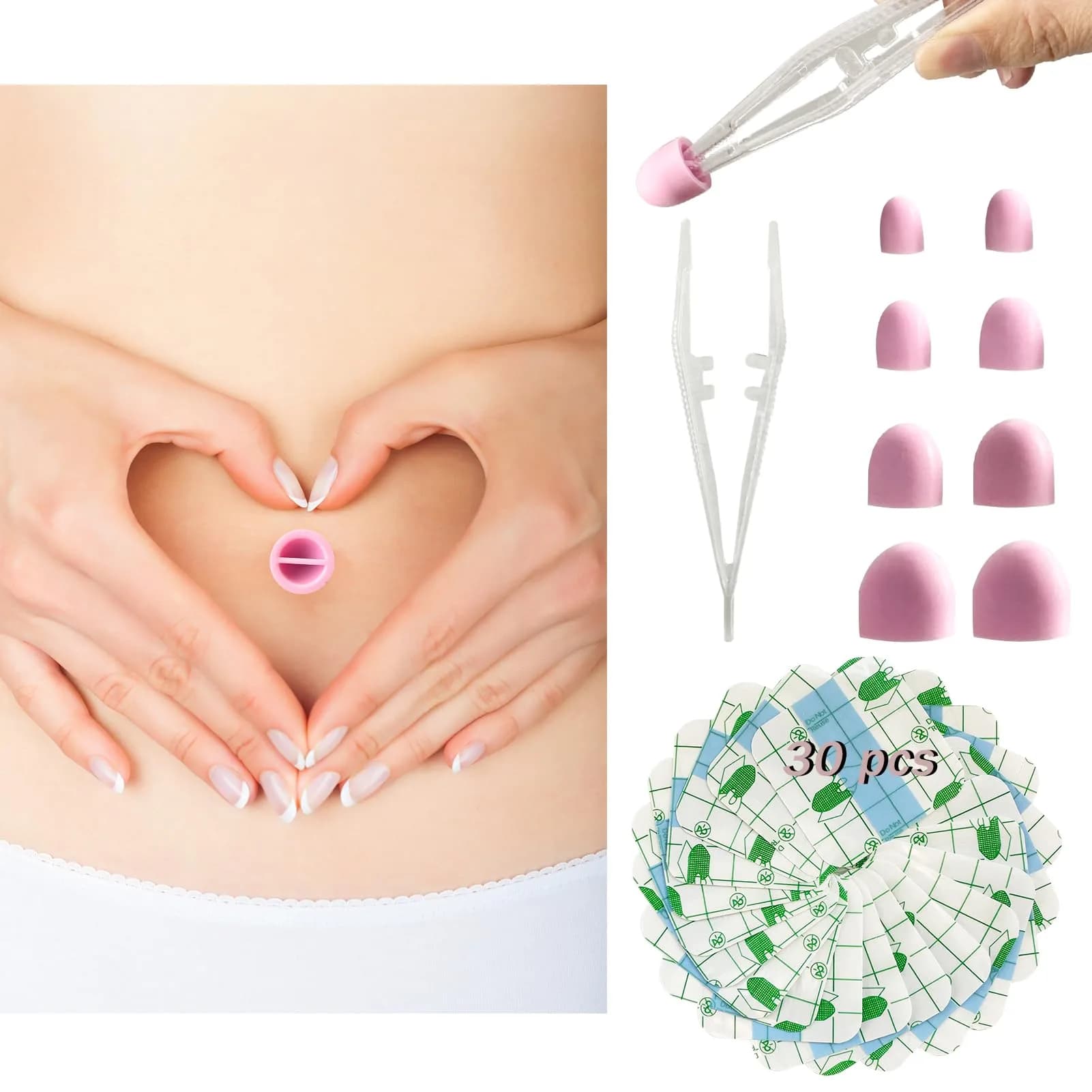 Josuyofo Belly Button Plug Post Tummy Tuck & Liposuction Recovery Shaper, Soft Silicone Navel Retainer (Transparent, 8-Pack) — Pink