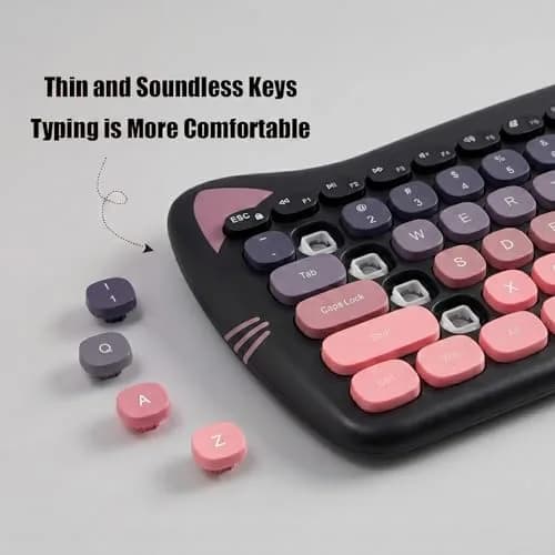 Lomiluskr Cute Cat Wireless Keyboard and Mouse Combo 84-Key English Layout | 2.4GHz Wireless Connectivity thumbnail 5