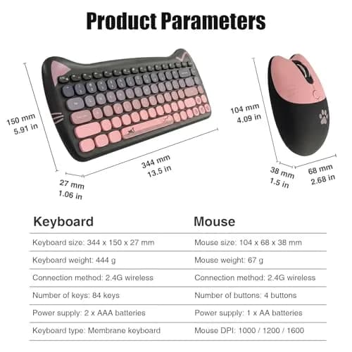 Lomiluskr Cute Cat Wireless Keyboard and Mouse Combo 84-Key English Layout | 2.4GHz Wireless Connectivity thumbnail 6