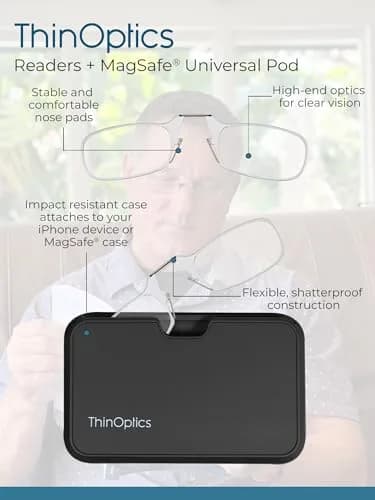 ThinOptics Readers with MagSafe Compatible Case 2.0x Magnification | Armless On-Nose Reading Glasses thumbnail 5