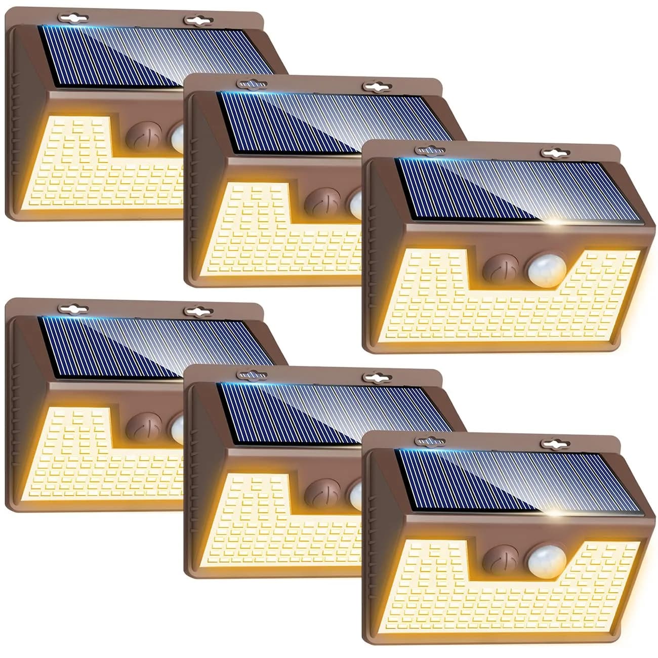 Peasur Solar Lights Outdoor Motion Sensor Waterproof 6 Pack | 140 LED Brown Solar Fence Light