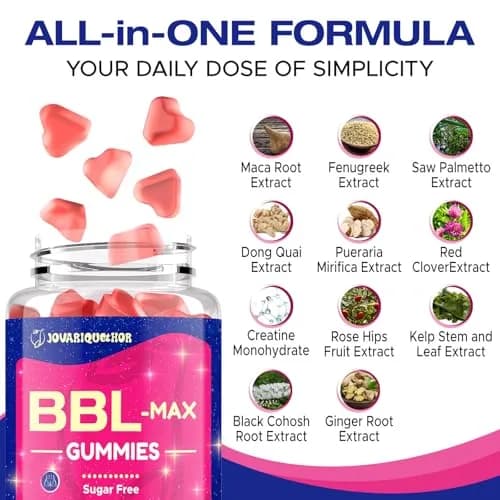 Jovariquethor Booty Gummies for Women - Peach Flavor | Multivitamins & Herbal Extracts for BBL Support thumbnail 2