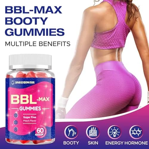 Jovariquethor Booty Gummies for Women - Peach Flavor | Multivitamins & Herbal Extracts for BBL Support thumbnail 3