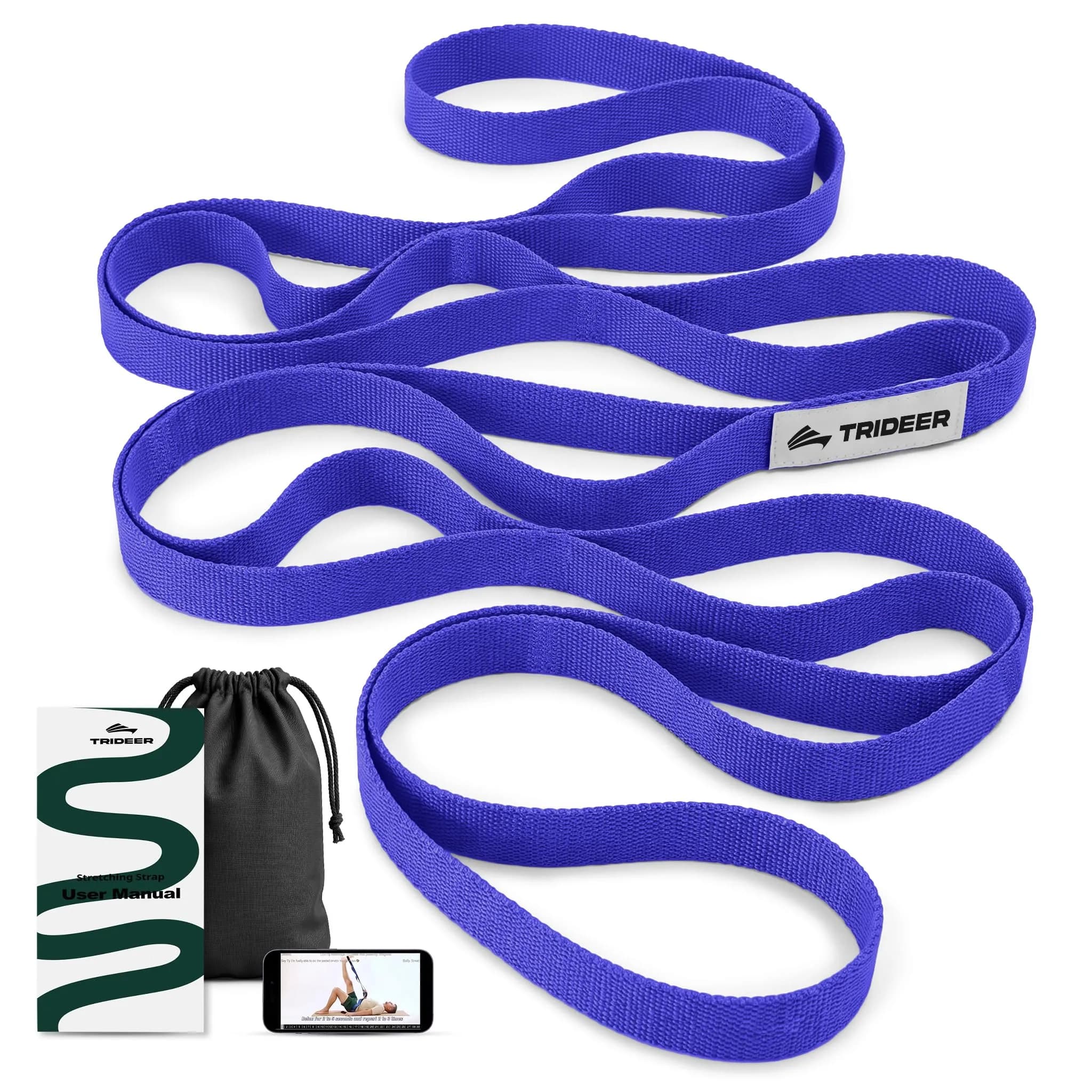 Trideer Stretching Strap with Loops & Leg Lifter 75 Inch (190.5 cm) | Non-Elastic PT-Style Physical Therapy Strap for Rehab, Hamstring, Calf & Back Stretcher Mobility